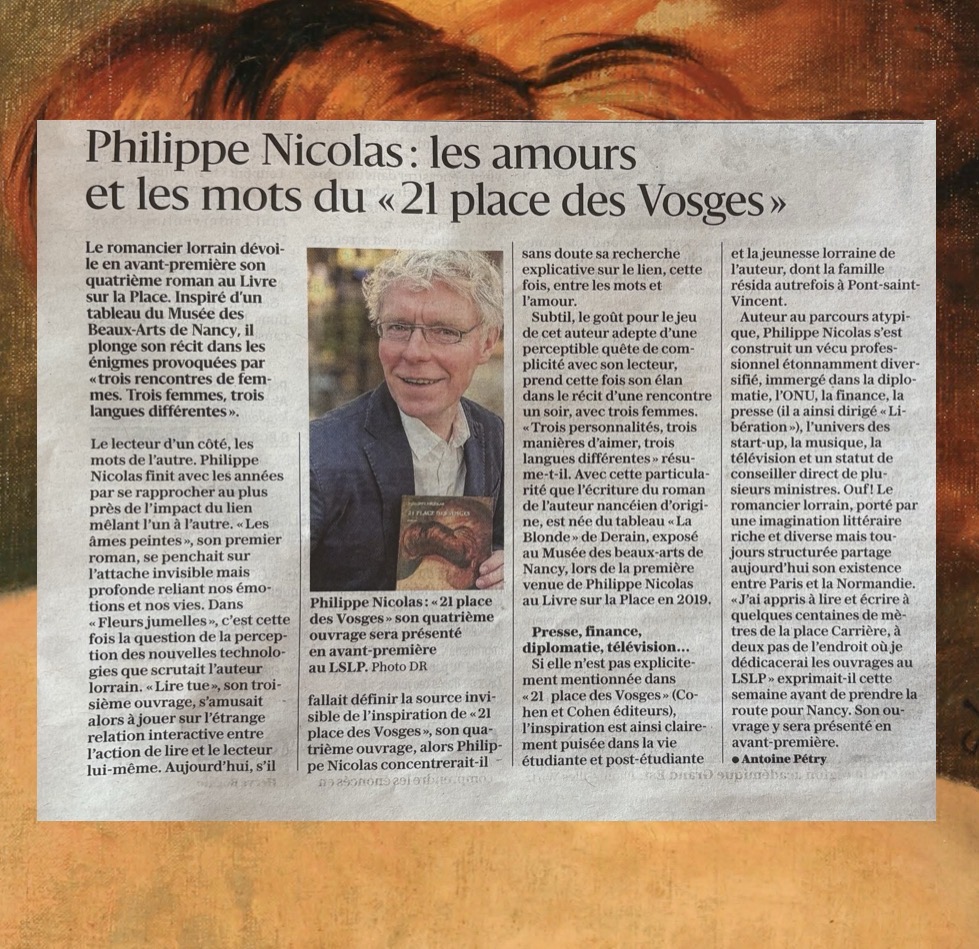 21 Place des Vosges de Philippe Nicolas article de l'Est Républicain